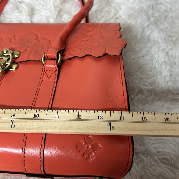 Patricia Nash Vienna Leather Satchel Purse Tooled Floral Bag in Coral 299. New - Picture 12 of 14